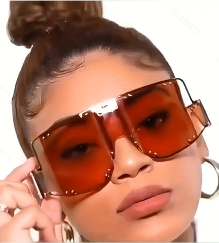 Punk Style Women's Fashion Glasses - Retro Large Frame with Rivet Accents, Protection, Durable Plastic Frame & PC Lenses, Includes Microfiber Cloth for Travel, Photography, Casual Outings