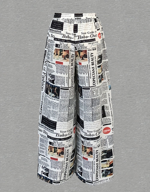 Load image into Gallery viewer, Newspaper Print Wide Leg Pockets Pants, Casual &amp; Versatile High Waist Pants For Spring &amp; Summer, Women&#39;s Clothing
