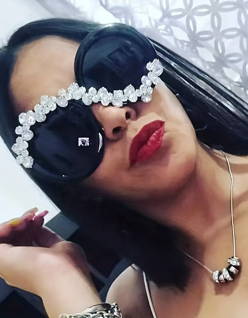 Load image into Gallery viewer, Women&#39;s Oversized Round Fashion Glasses | Composite Frame with Rhinestone Embellishments | Gradient Lenses | Sporty Street Style
