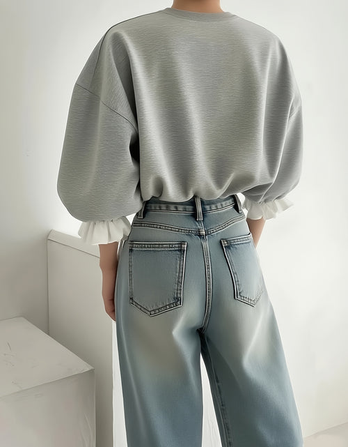 Load image into Gallery viewer, Plus Size, Women&#39;s Plus Size Oversized Sweatshirt - Fall Pullover Sweater with Elegant Ruffled Long Sleeves, Stretchy Fabric, Loose Fit Tops for Women (1XL-5XL) -  Relaxed Style, Chic Knitwear
