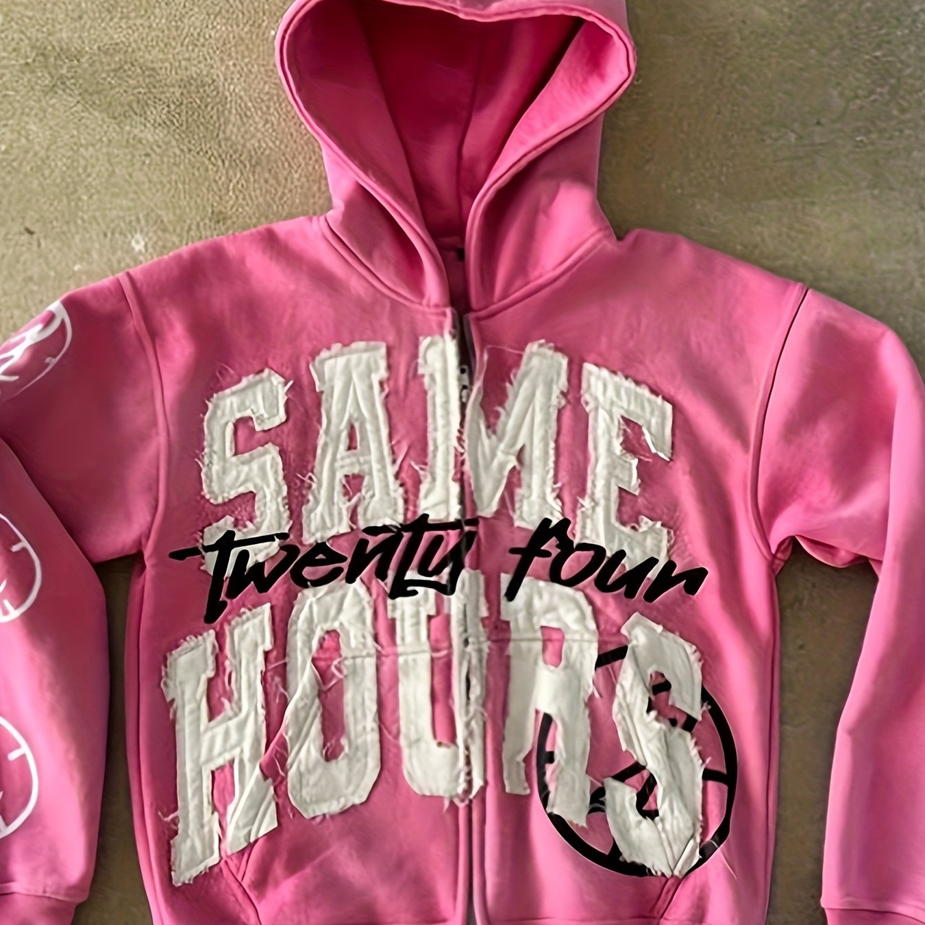 [Designer Retro Hoodie] Retro Streetwear Hoodie - 2025 New Designer "SAME TWENTY FOUR" Letter Print, Vibrant Blue with White Graphic, Regular Fit Zipper Hooded Sweatshirt for Men