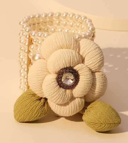 Pearl Bohemian Flower Elegant Multi-Layer Pearl and Polyester Flower Bohemian Bracelet for Any Occasion