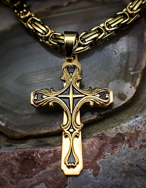 Load image into Gallery viewer, Men Stainless Steel Cross Necklace Set 2pcs Cuban Chain with Cross Pendant Retro Fashion Jewelry for Men
