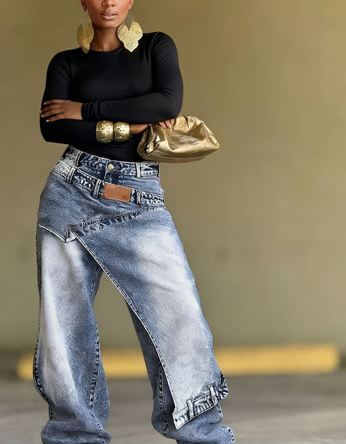 Load image into Gallery viewer, Women's Jeans with Unique Asymmetrical Cut, Distressed Wash, Loose Tapered Fit to Conceal And Slim, Pair with Metallic Accessories to Instantly Become A Street-style Icon
