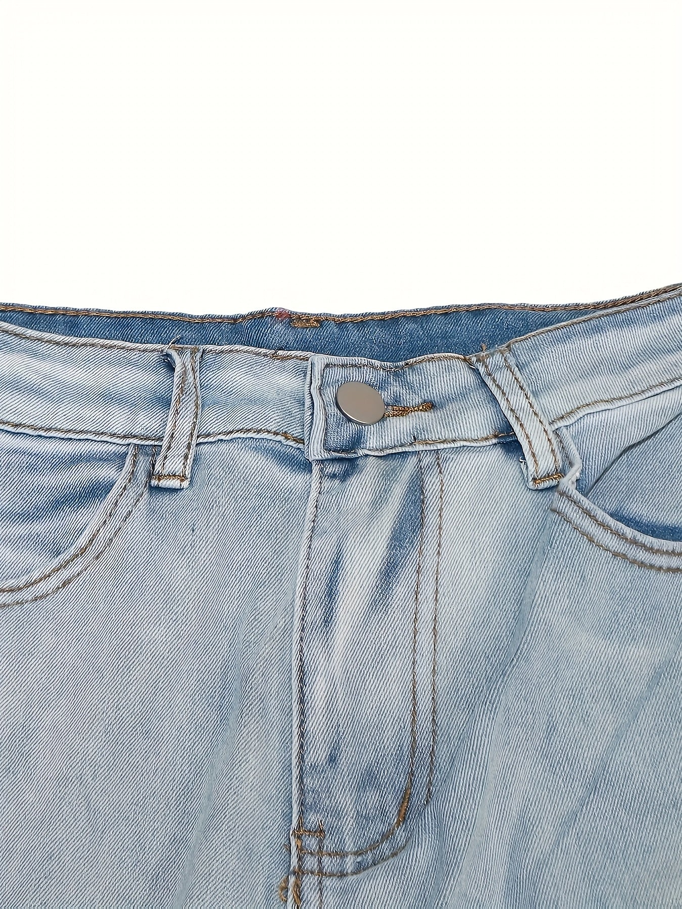 Women's Casual Wideleg Jeans - Gradient Color Design, Multiple Utility Pockets, Straight-Leg Fit, Machine Washable for Spring/Autumn