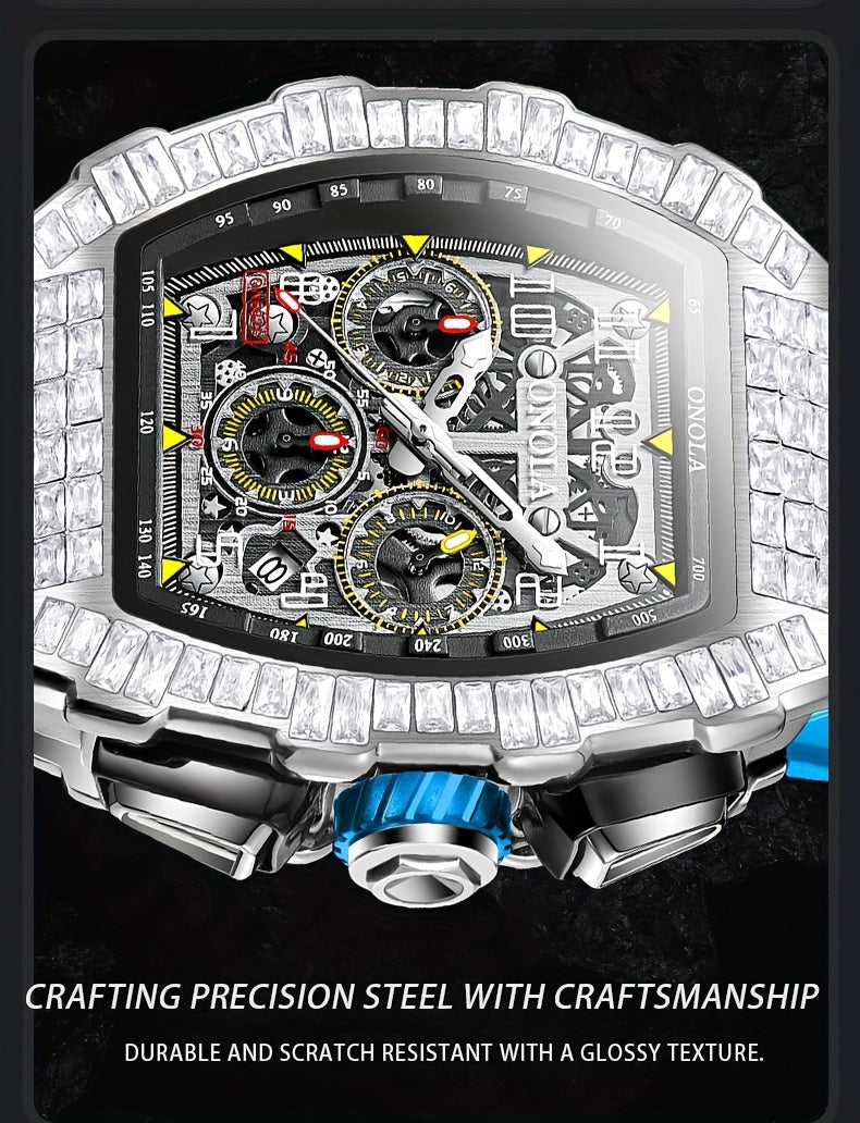 Men Automatic Mechanical Watch, Barrel Shape Hollow Tourbillon, Date Display, High-quality 3ATM Waterproof, Suitable For Casual And Formal Occasions, Daily Wear, Luxurious Sports Watch