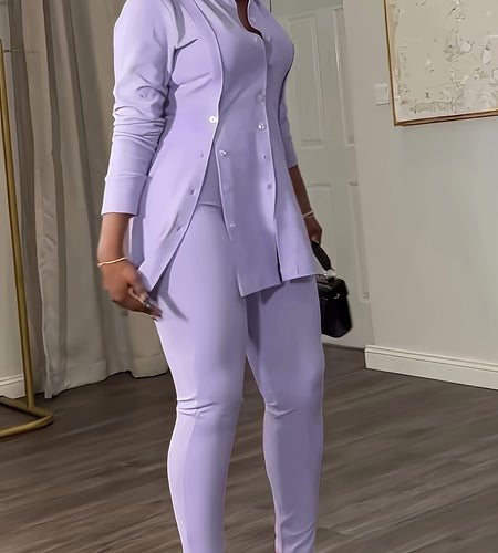 Casual Simple Button Slit Solid Color Shirt Collar Long Sleeve Two Piece Pant Outfit