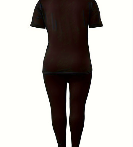 Plus Size Women'S "It'S Not Sweat, It'S My Body Crying" Graphic Tee & Leggings Set - Stretchy, Short Sleeve, Round Neck, No Pockets, Machine Washable, Casual Activewear, Activewear Outfit|Bold Print Top|Stretchy Fabric, Plus