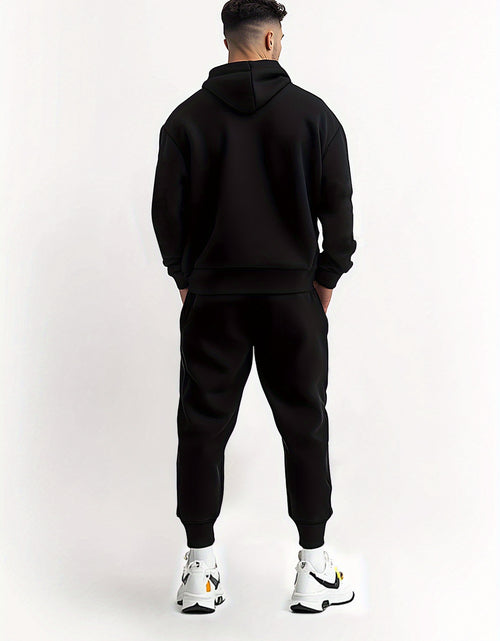 Load image into Gallery viewer, Men&#39;s Casual Printed Hoodie and Sweatpants Set- 100% Polyester Knit Fabric, Long Sleeve, Regular Fit, Slight Stretch, Fall Winter Collection, Trendy Graphic Sweatsuits with Drawstring
