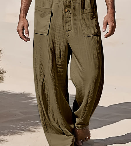 Mens Leisure Hoodies Jumpsuit Sleeveless Overalls With Pockets