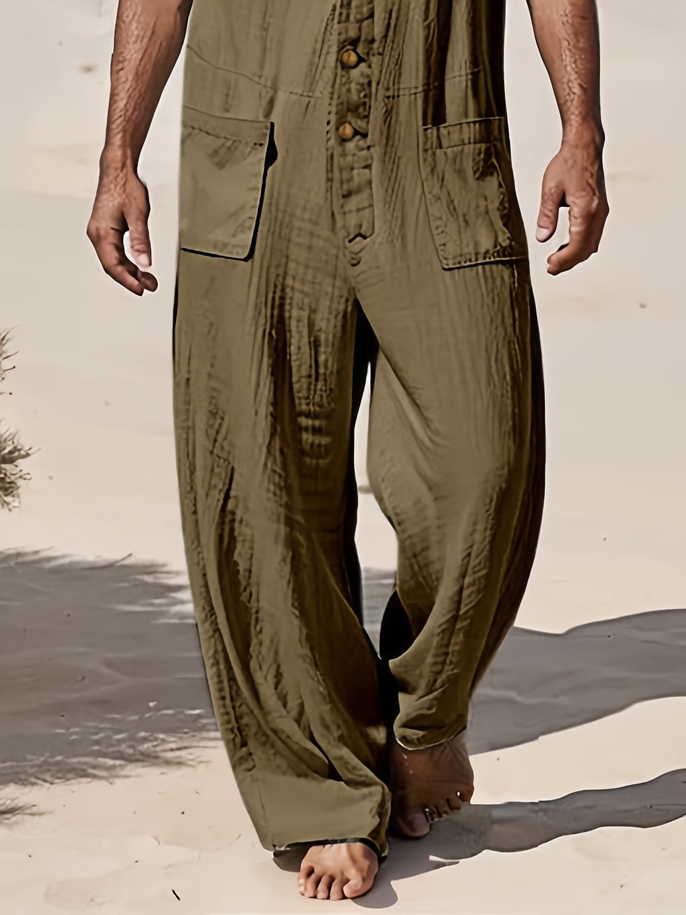 Mens Leisure Hoodies Jumpsuit Sleeveless Overalls With Pockets
