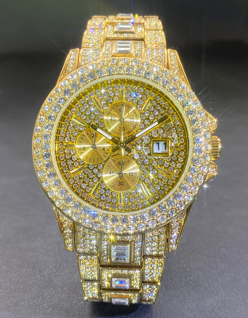 Load image into Gallery viewer, New Luxury Men Bedazzle Watch Automatic Date Fashion Waterproof Quartz Watch Men Hip Hop Iced Water Rhinestone
