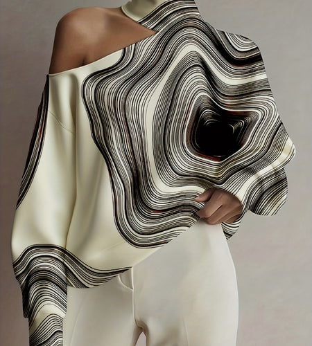 Women's Fashion Turtleneck Top- Off-the-Shoulder Turtleneck Hoodie Multicolor Floral Print Casual Wear for Women Autumn and Winter Fashion