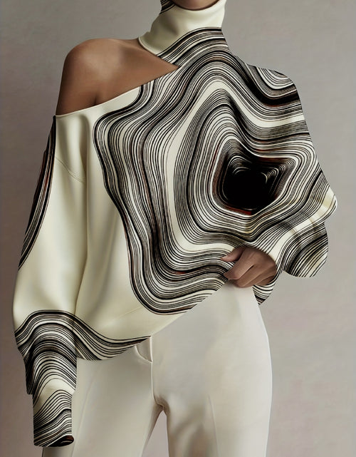 Load image into Gallery viewer, Women's Fashion Turtleneck Top- Off-the-Shoulder Turtleneck Hoodie Multicolor Floral Print Casual Wear for Women Autumn and Winter Fashion
