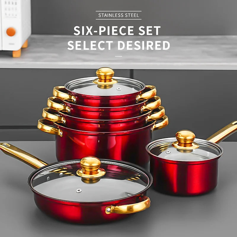 Stainless steel 12 pieces golden pot set soup frying pan cooking pot