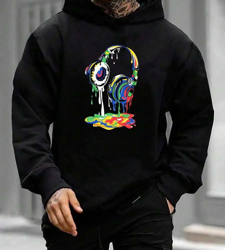 Graffiti Art Headphone Print High Quality Loose, Soft and Breathable Men's Trendy Street Style Hoodie