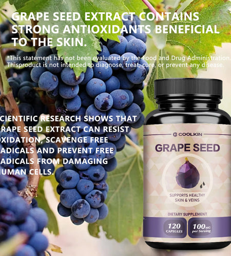 Grape Seed Extract - Supports Heart, Skin Health, Powerful Antioxidant, Anti-aging - 120 Capsules