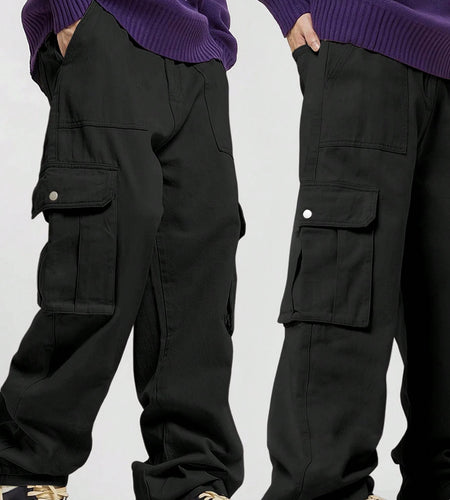 Pocket Men's Straight Leg Cargo Pants, Loose Casual Outdoor Pants