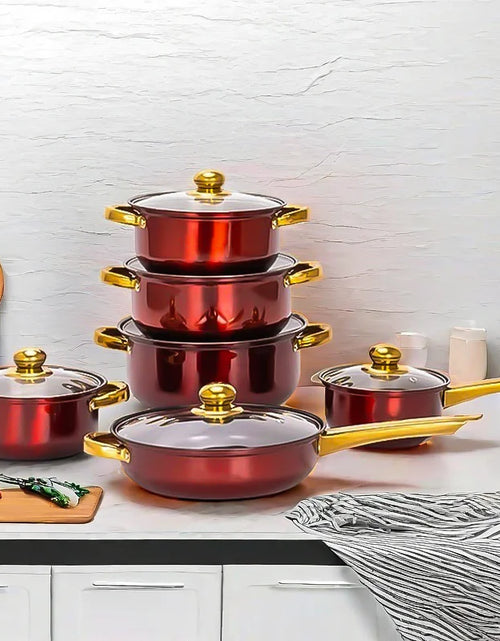 Load image into Gallery viewer, Stainless steel 12 pieces golden pot set soup frying pan cooking pot
