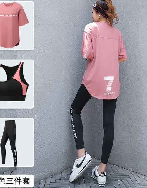 Load image into Gallery viewer, Plus Size Women Yoga Sets Loose T Shirt+Bra+Leggings Fitness Gym Suits Breathable Sports Running Clothing Tracksuit
