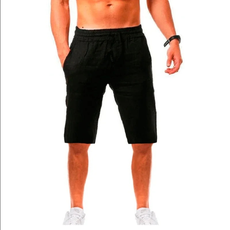 New Men's Cotton Linen Shorts Pants Male Breathable Solid Color Linen Trousers  S-3XL