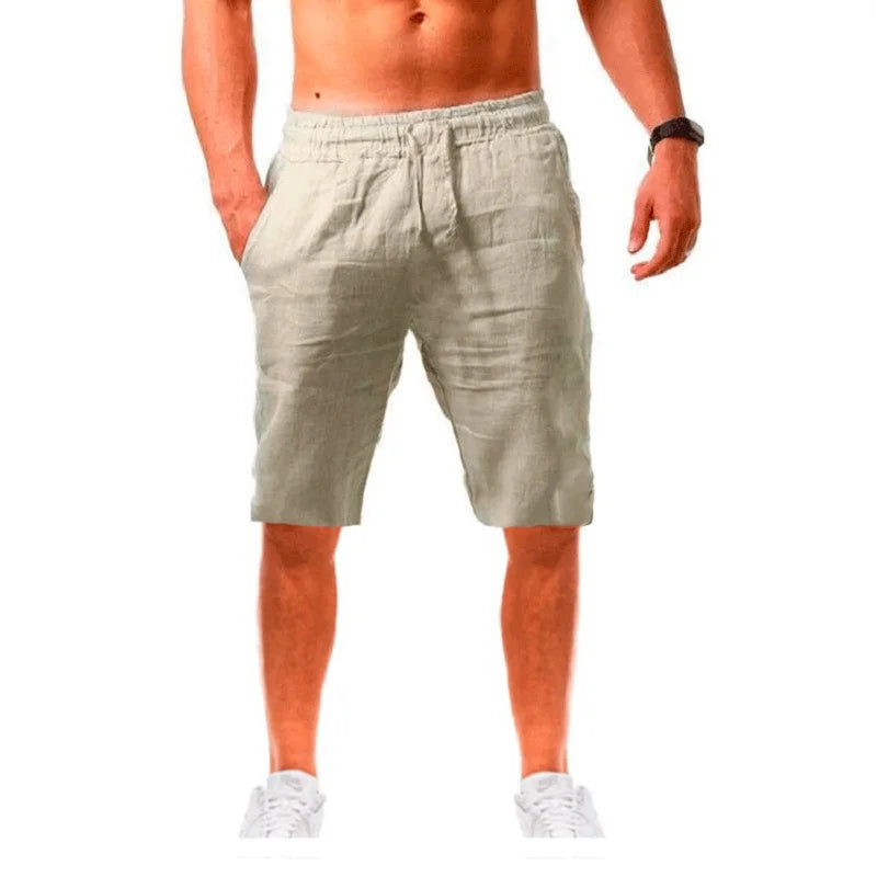 New Men's Cotton Linen Shorts Pants Male Breathable Solid Color Linen Trousers  S-3XL