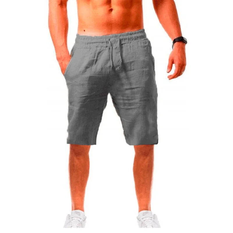 New Men's Cotton Linen Shorts Pants Male Breathable Solid Color Linen Trousers  S-3XL