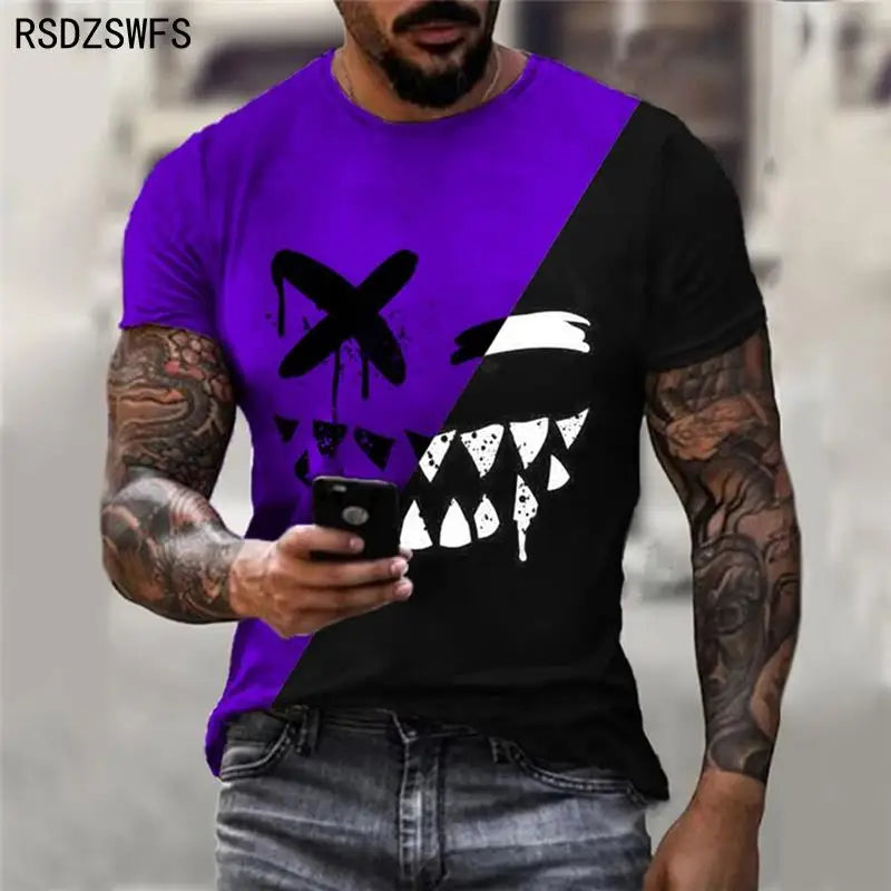 Funny Smiling Face Graphic 3D Print Men T Shirt Street Trendy Fashion Casual