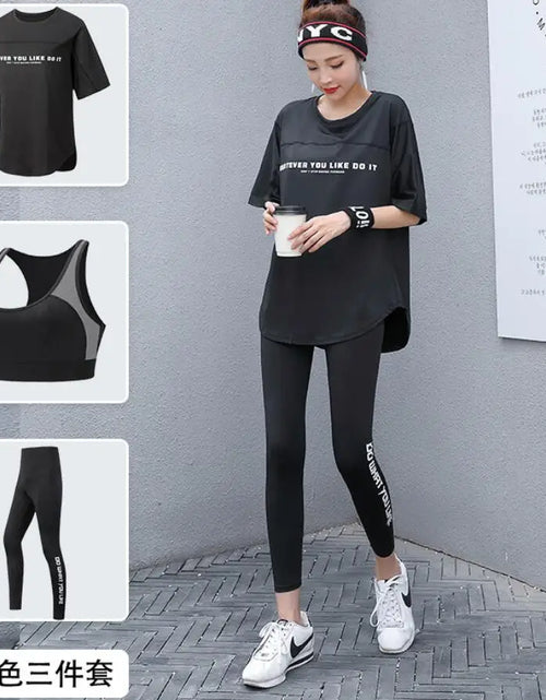 Load image into Gallery viewer, Plus Size Women Yoga Sets Loose T Shirt+Bra+Leggings Fitness Gym Suits Breathable Sports Running Clothing Tracksuit
