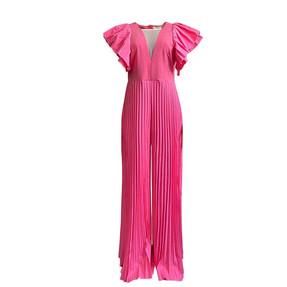 New Chiffon Pleated Short-Sleeve One-Piece Jumpsuit