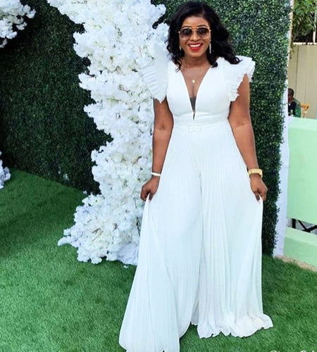 New Chiffon Pleated Short-Sleeve One-Piece Jumpsuit