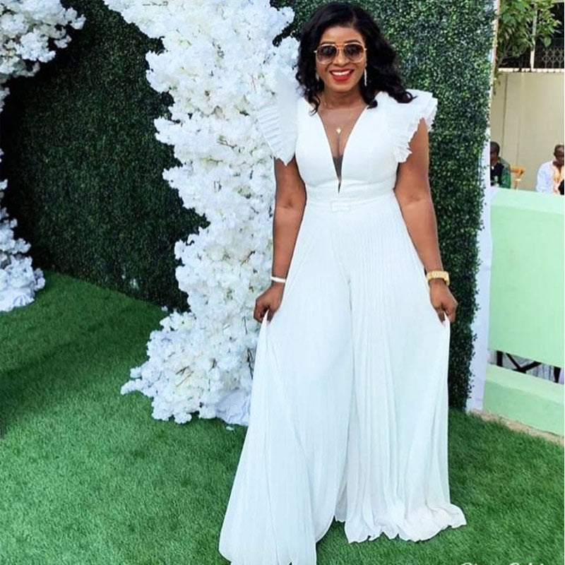 New Chiffon Pleated Short-Sleeve One-Piece Jumpsuit