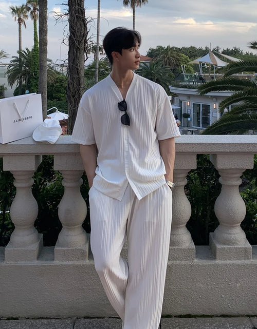 Load image into Gallery viewer, Summer Men&#39;s Loose Fashion Casual V-neck Short Sleeve T-shirt And Pants Drape Two-piece Sets Men Clothes
