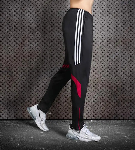 Men's Versatile Casual Sports Pants Printed Stripe Elastic Waist Drawstring Full Length Loose Trousers with Pockets Lightweight Polyester