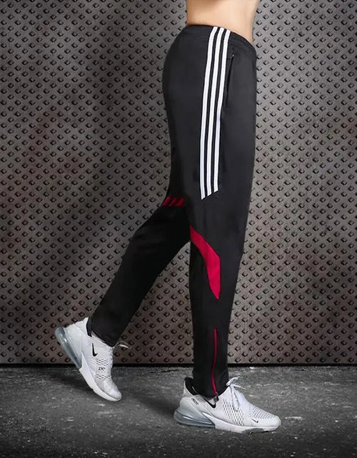 Load image into Gallery viewer, Men&#39;s Versatile Casual Sports Pants Printed Stripe Elastic Waist Drawstring Full Length Loose Trousers with Pockets Lightweight Polyester
