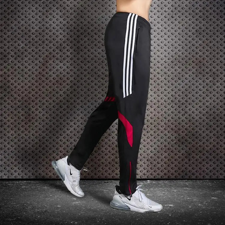 Men's Versatile Casual Sports Pants Printed Stripe Elastic Waist Drawstring Full Length Loose Trousers with Pockets Lightweight Polyester