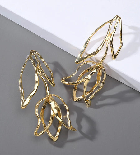 Modern Luxury Design Metal Geometric Flower Long Dangle Earrings For Women Trend Fashion Unique