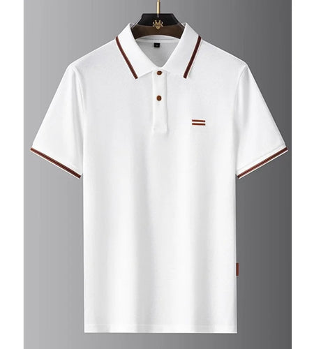 Luxury Brand Men's T-shirt Loose Fit Turn Down Collar Short Sleeve Polo Shirt Soft Solid