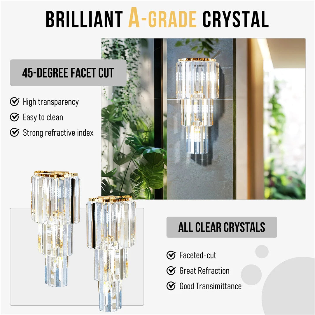 LUVODI Luxury Crystal Wall Lamp 3-Layer Wall Crystal Sconce Light E14 Led Corn Lights