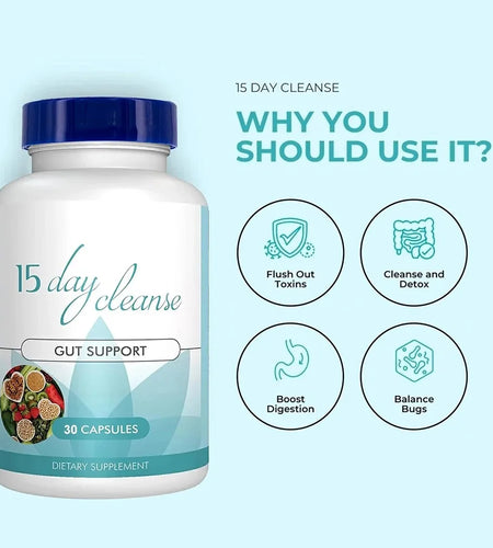 Gut Health Supplements - Improve Digestive Comfort 15 Day Cleanse Detox Gut & Colon Support Capsules