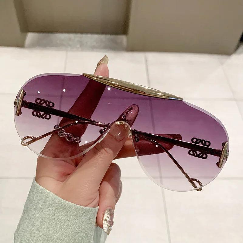 Women's Oversize Rimless One Piece Shield Sunglasses Gradient UV400 Fashion Alloy Frame Casual Shades Y2K Style