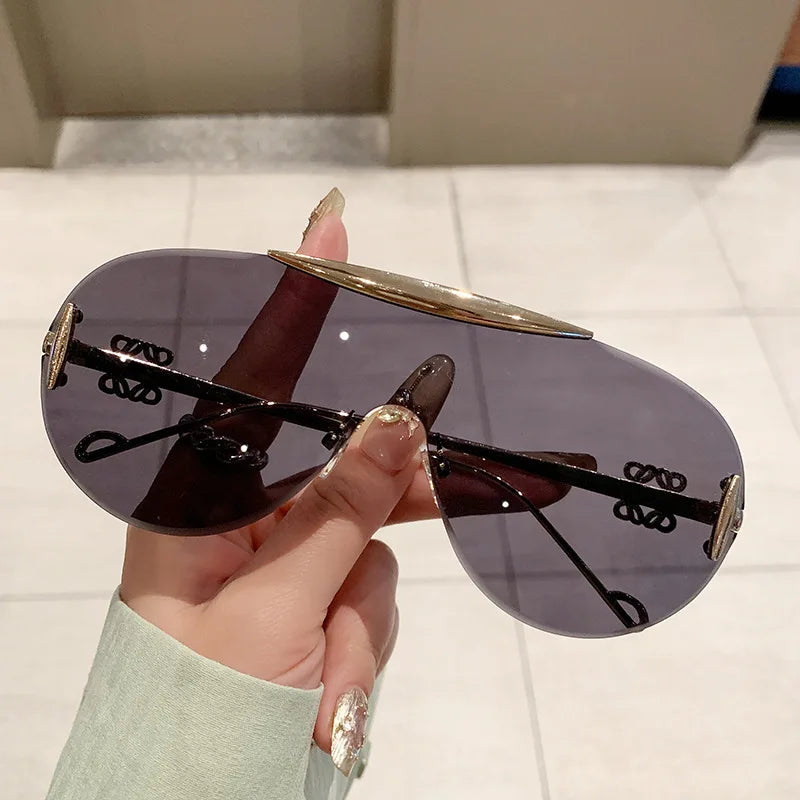 Women's Oversize Rimless One Piece Shield Sunglasses Gradient UV400 Fashion Alloy Frame Casual Shades Y2K Style
