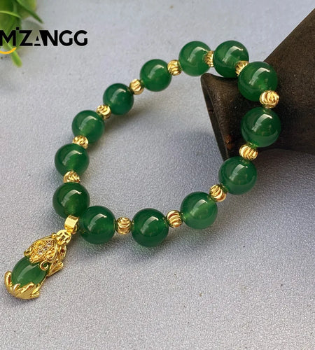Natural Green Jade  Bracelet A-level Agate Men's and Women's Fashion Exquisite Jewelry Lucky Charms