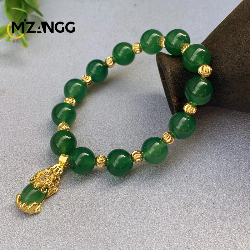 Natural Green Jade  Bracelet A-level Agate Men's and Women's Fashion Exquisite Jewelry Lucky Charms