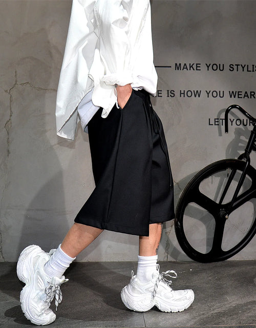 Load image into Gallery viewer, Baggy Casual Black Wide Leg Shorts for Men Elastic Waist Drawstring Loose Fitting
