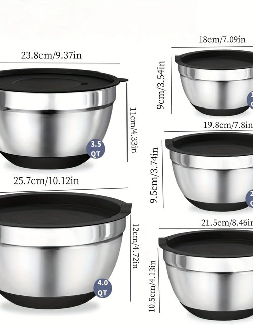 Load image into Gallery viewer, 8pcs Mixing Bowls with Airtight Lids Stainless Steel Mixing Bowl Set, Attachments  Bottoms, Black Kitchen Bowls, Baking Serving
