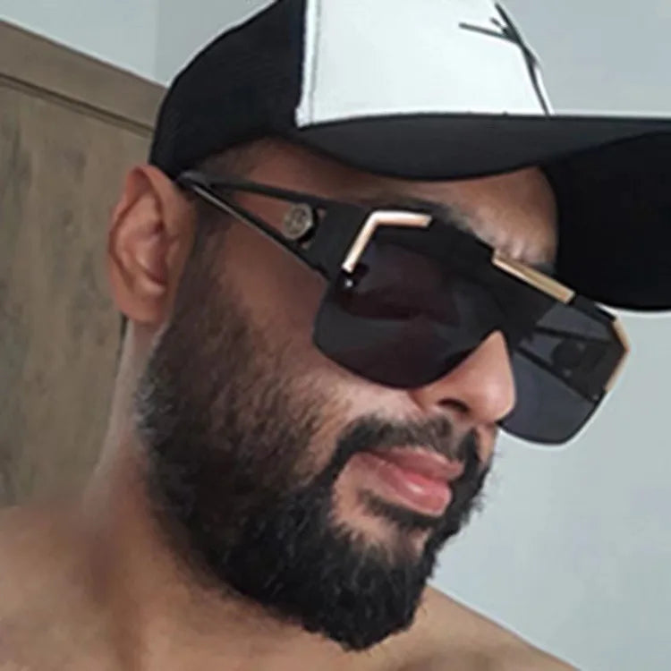 2PCS New Lion Head Integrated Sunglasses Trendy Large Frame Sunglasses Personalized Hollow Leg Sunglasses