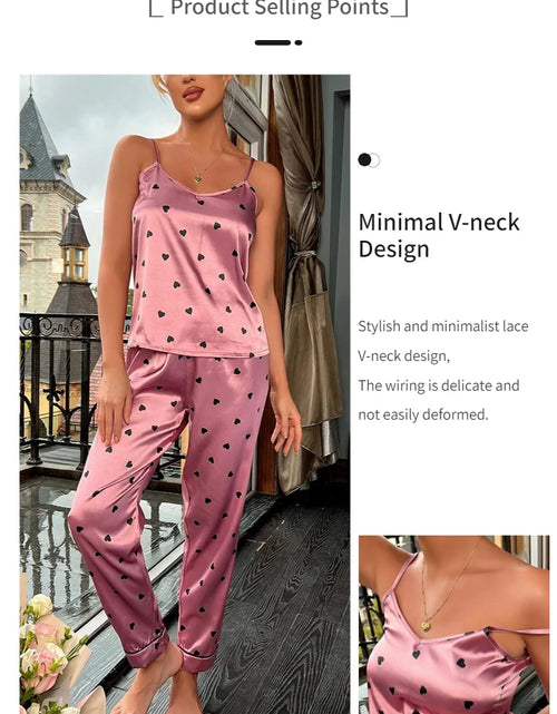 Load image into Gallery viewer, Women Satin Silk Pajamas Sets Letter Print Cami Vest Shirt With Trouser Sleepwear
