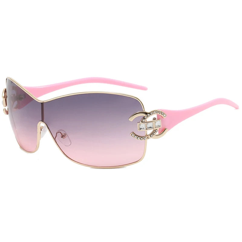 Luxury Rhinestone Oversized One - Piece Frame Y2K Women's Sunglasses Trendy Brand  Eyewear UV400