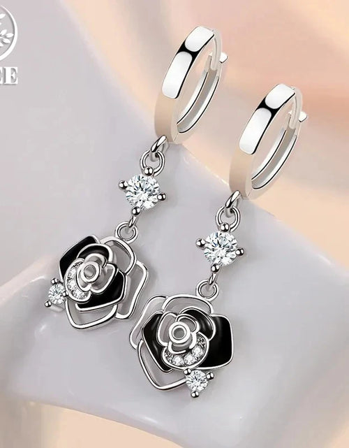 Load image into Gallery viewer, New Trendy 925 Sterling Silver Earrings For Women Vintage Black Hollow Rose Flower
